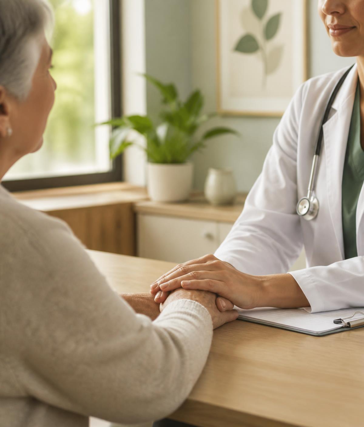 Medic care liniștește o pacientă în cabinetul Schnelbach Medical Care